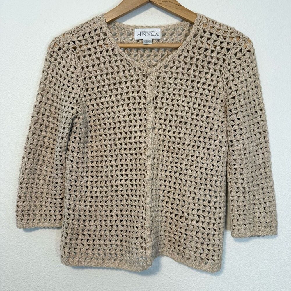 Vintage Crochet Cardigan by Casual‎ Corner Annex Tan Color Size Large